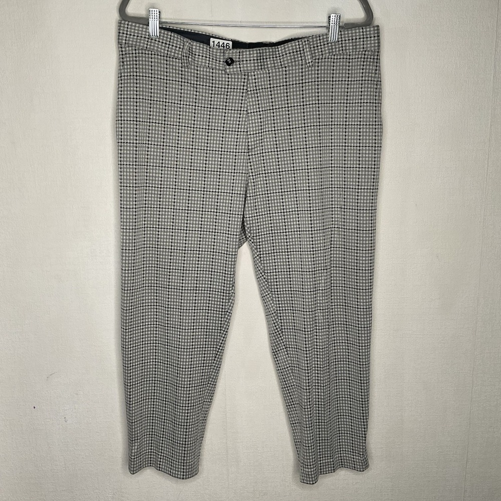 Zara Textured Tweed Houndstooth /Plaid Cropped Trousers Pants Sz 36" Gray Black